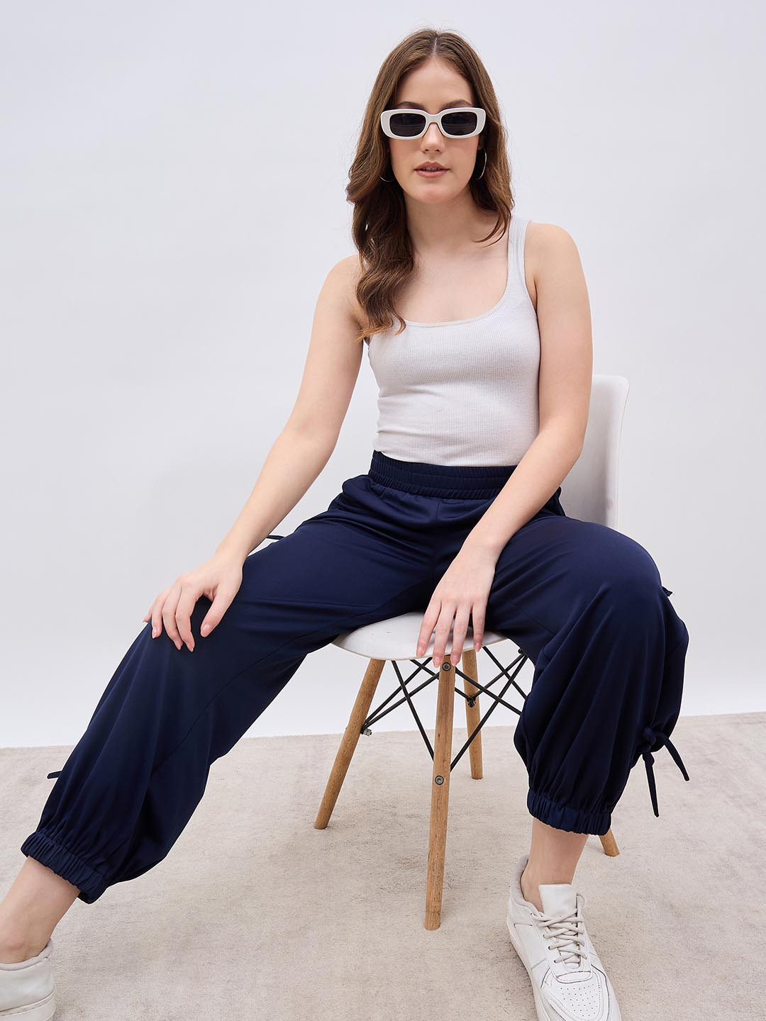 Styli Women High Rise Cuffed Hem Bow Side Detail Jogger