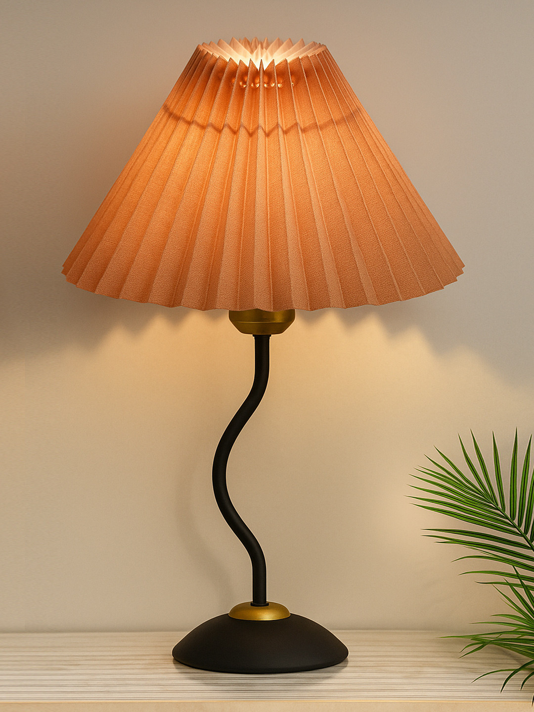 Homesake Peach-Coloured Textured Frusturical Shaped Table Lamp