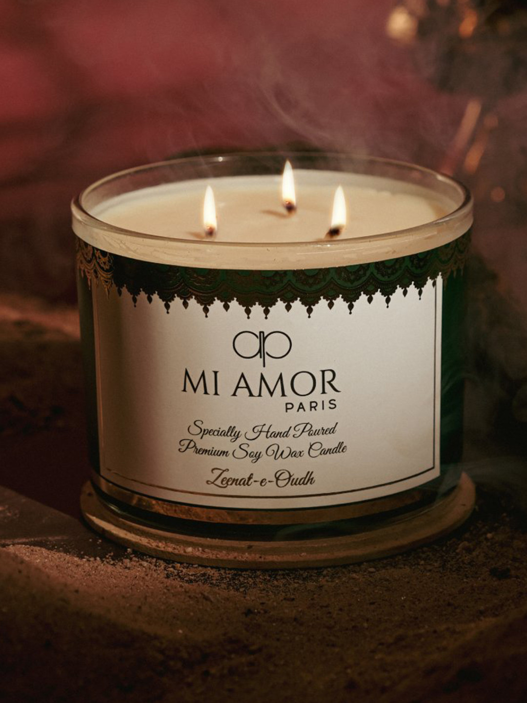 MI AMOR PARIS Zeenat e Oudh Scented 3 Wick Scented Abstract Geometric Regular Jar Candles