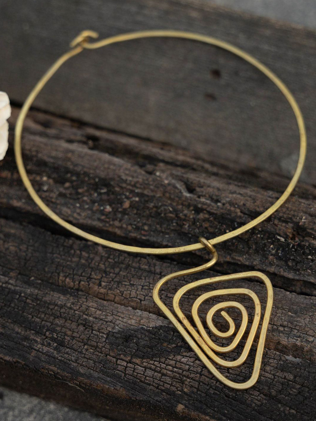 Look and Adorn Brass Dokra Triangular Spiral Necklace