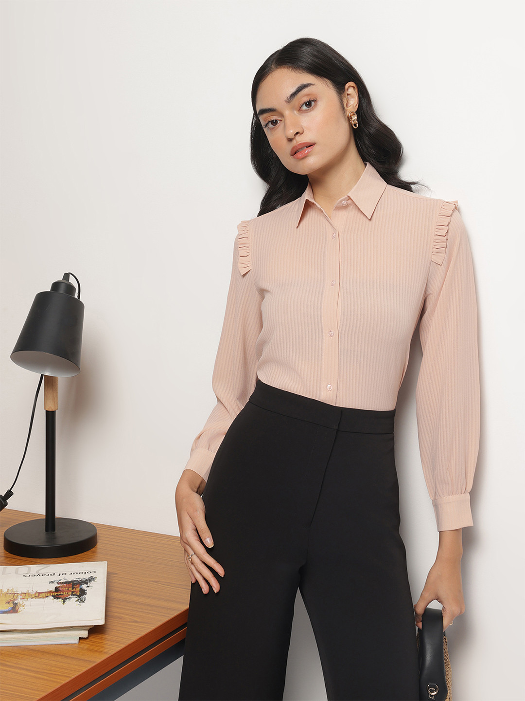 Strong And Brave Striped Cutaway Collar Classic Semi Sheer Formal Shirt
