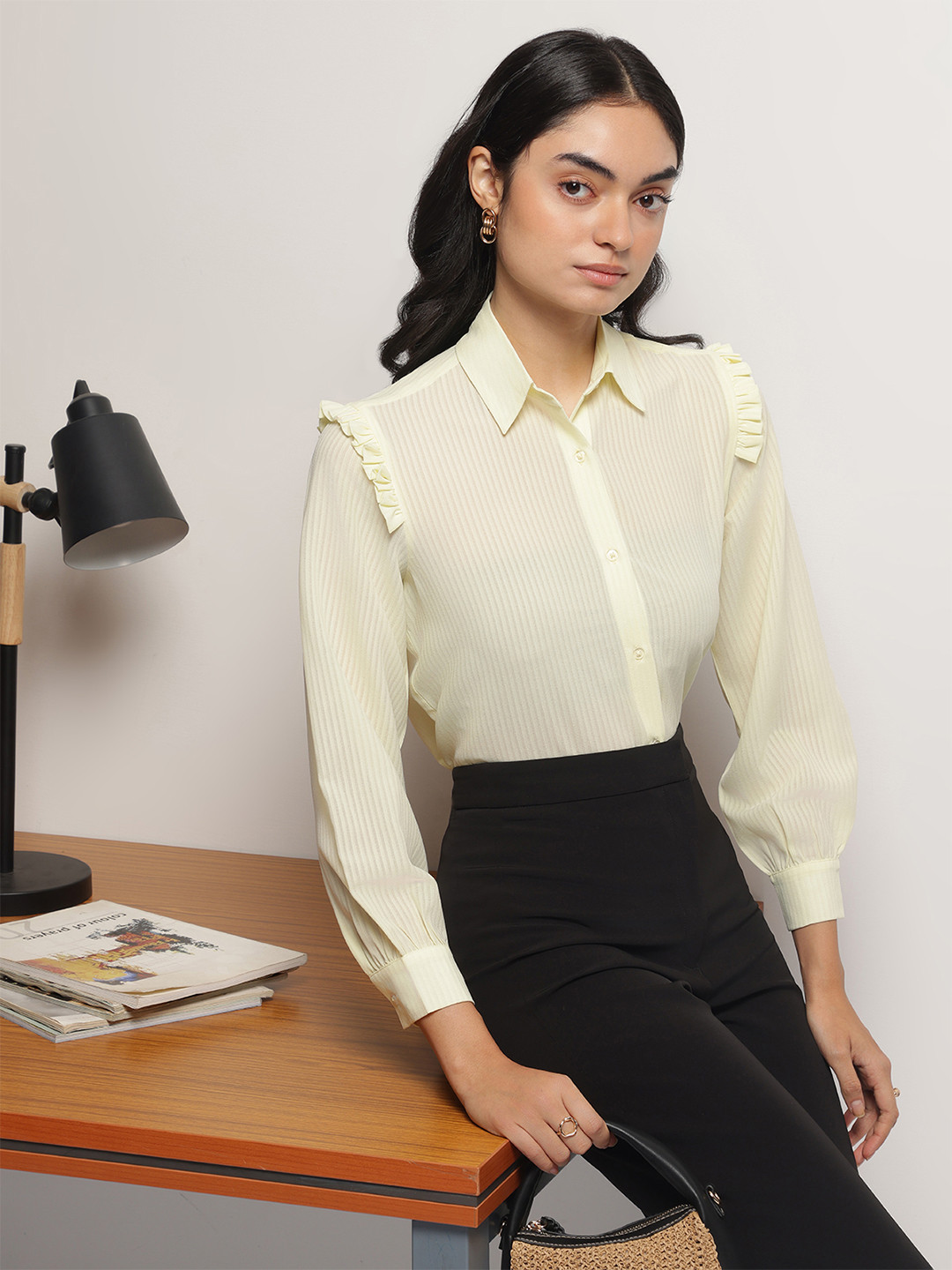 Strong And Brave Striped Cutaway Collar Classic Semi Sheer Formal Shirt
