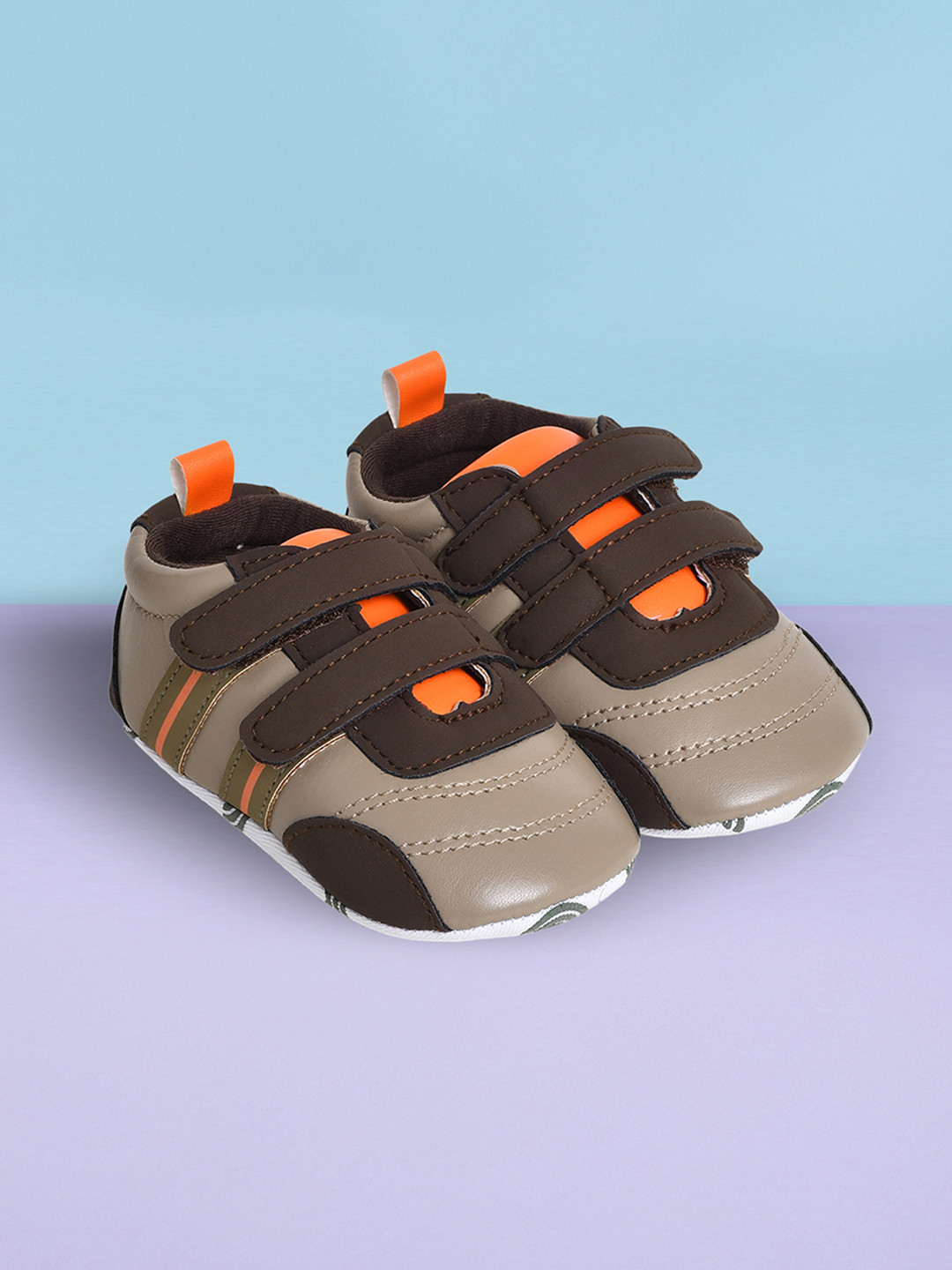 MiArcus Boys Brown & Orange Rexin Booties