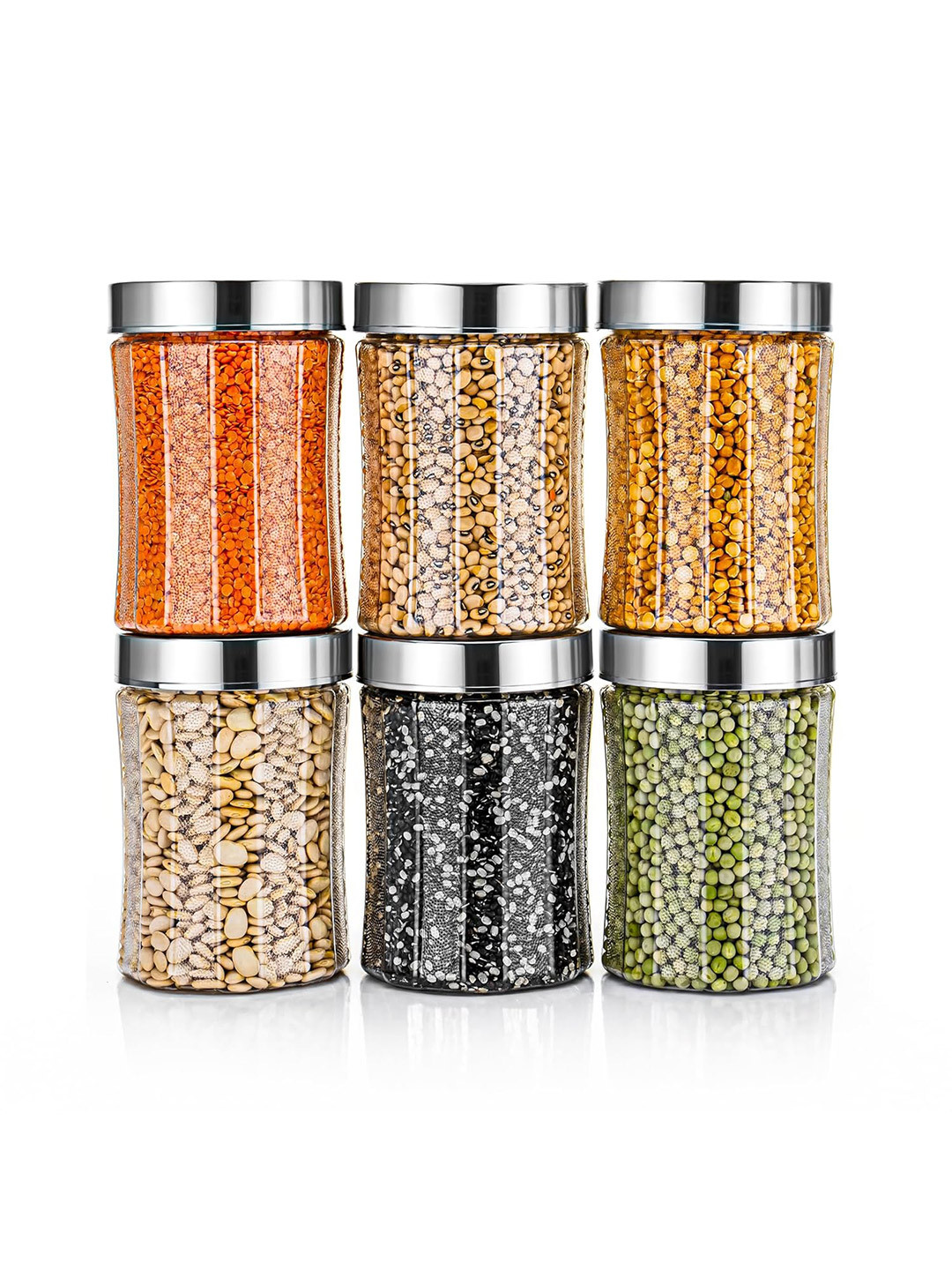 Tex-Ro Transparent Plastic Easy To Clean 6 Piece Screw Top Canister-1.2L