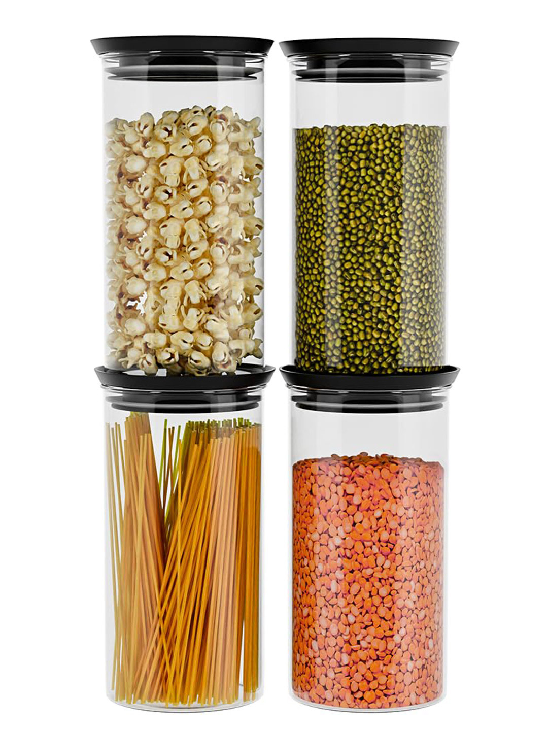 Tex-Ro Black Plastic Air Tight 4 Piece Flip Top Canister-1.5L