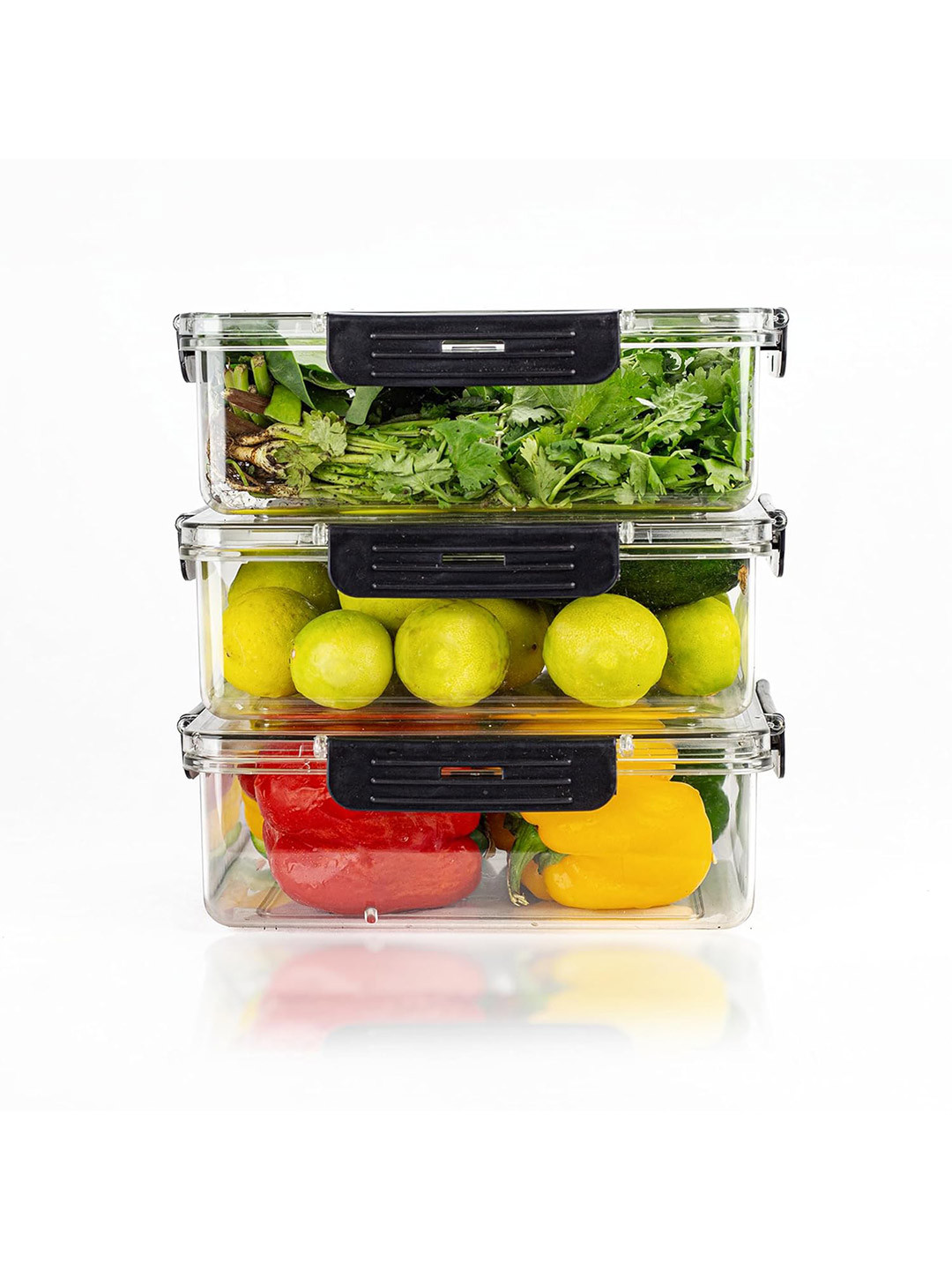 Tex-Ro Transparent Plastic Easy To Clean 3 Piece Latch Fridge Container