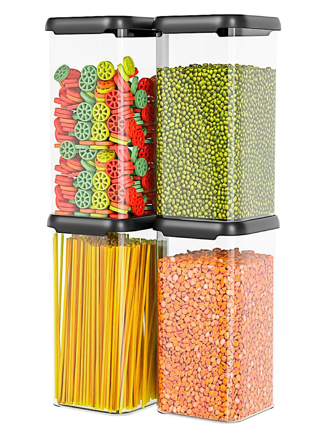 Tex-Ro Black Plastic Air Tight 4 Piece Clip-On Canister-1.5L