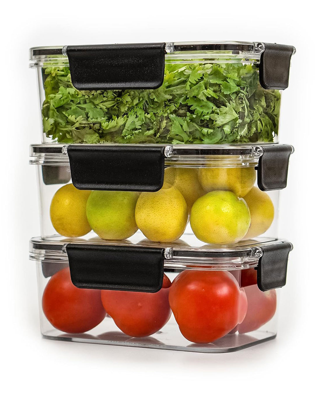 Tex-Ro Black Plastic Air Tight 3 Piece Clip-On Fridge Container-800ml