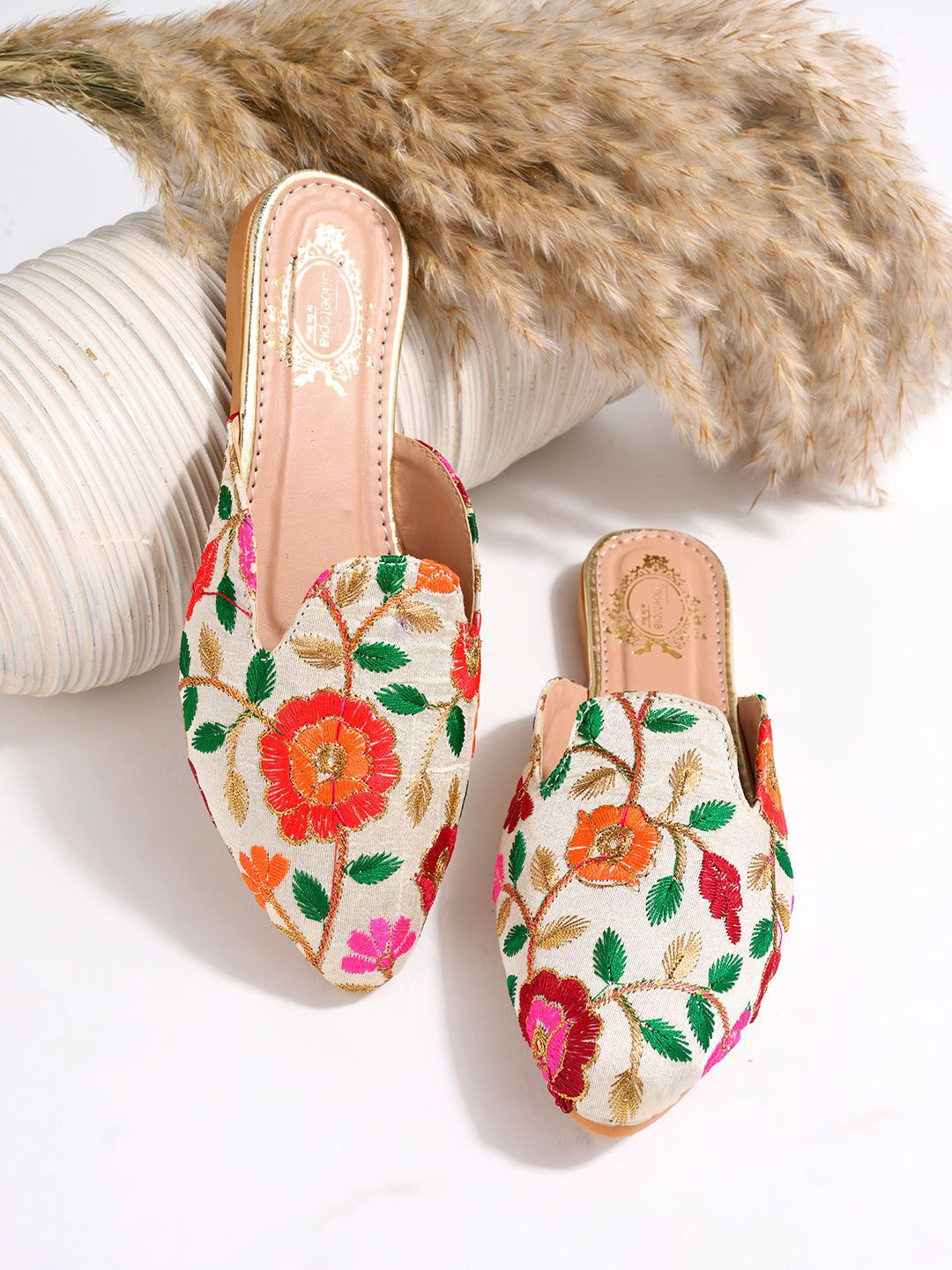 Stylestry Women Printed Mules with Embroidered Flats