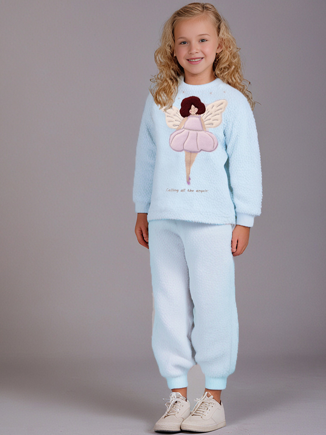 Cherry Crumble Girls Round Neck Applique Winter Night suit