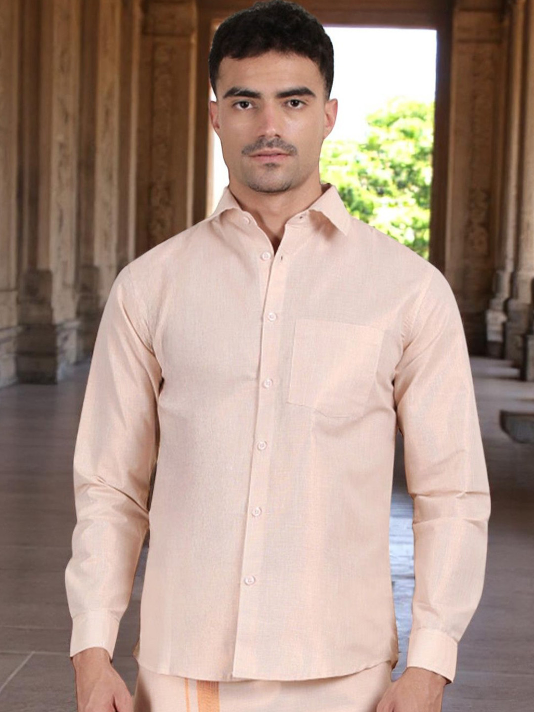 WHITE HEART Men Copper Silver Solid Regular Fit Long Sleeve Shirt