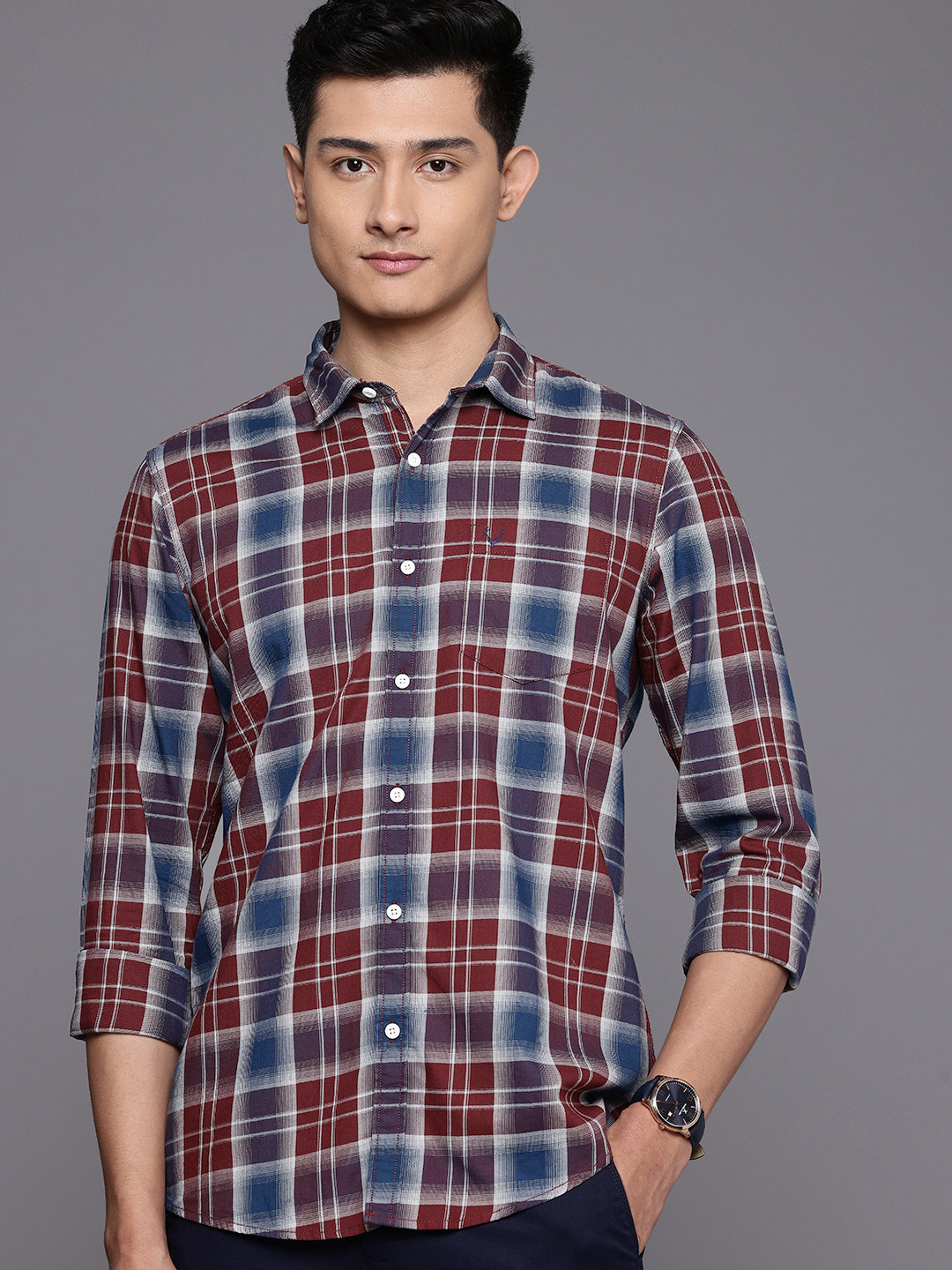 Allen Solly Pure Cotton Custom Fit Checked Casual Shirt