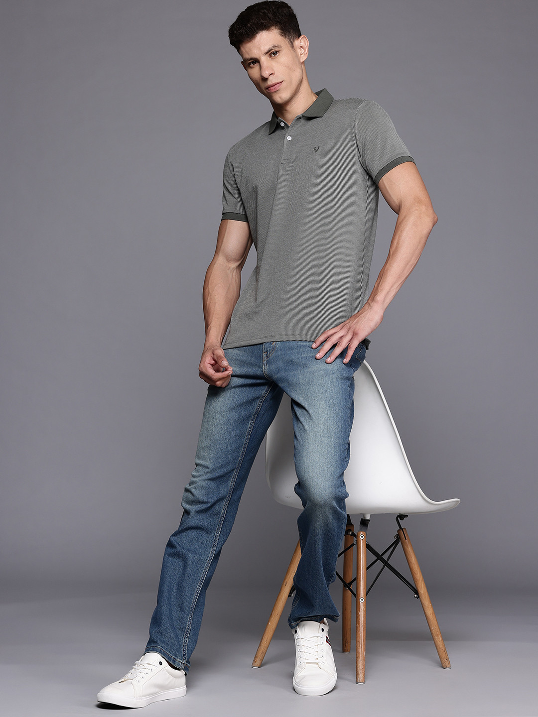Allen Solly Self-Striped Polo Collar T-shirt