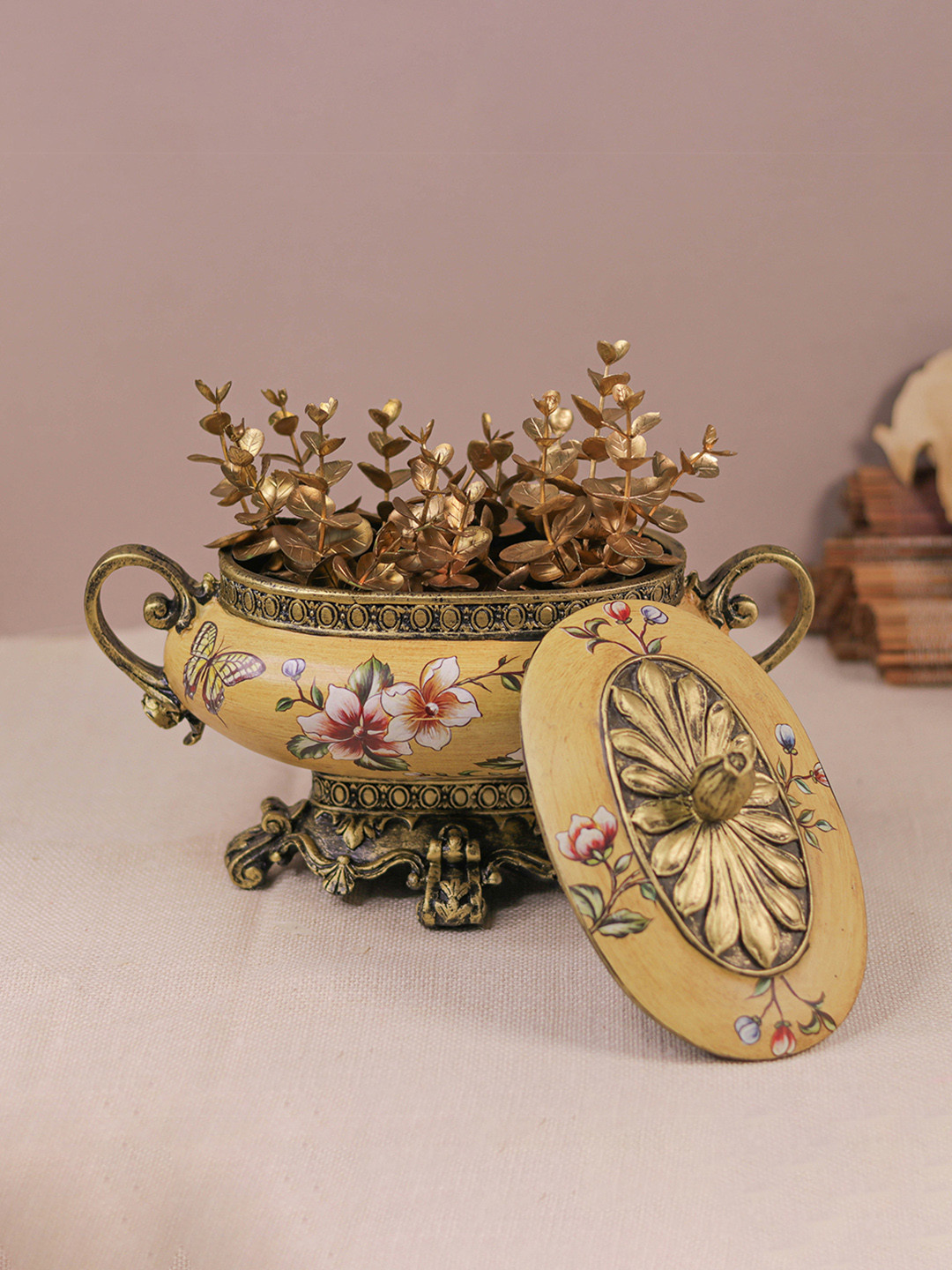 Decor Bae Mustard Floral Terracotta Easy To Clean Clip-On Jar