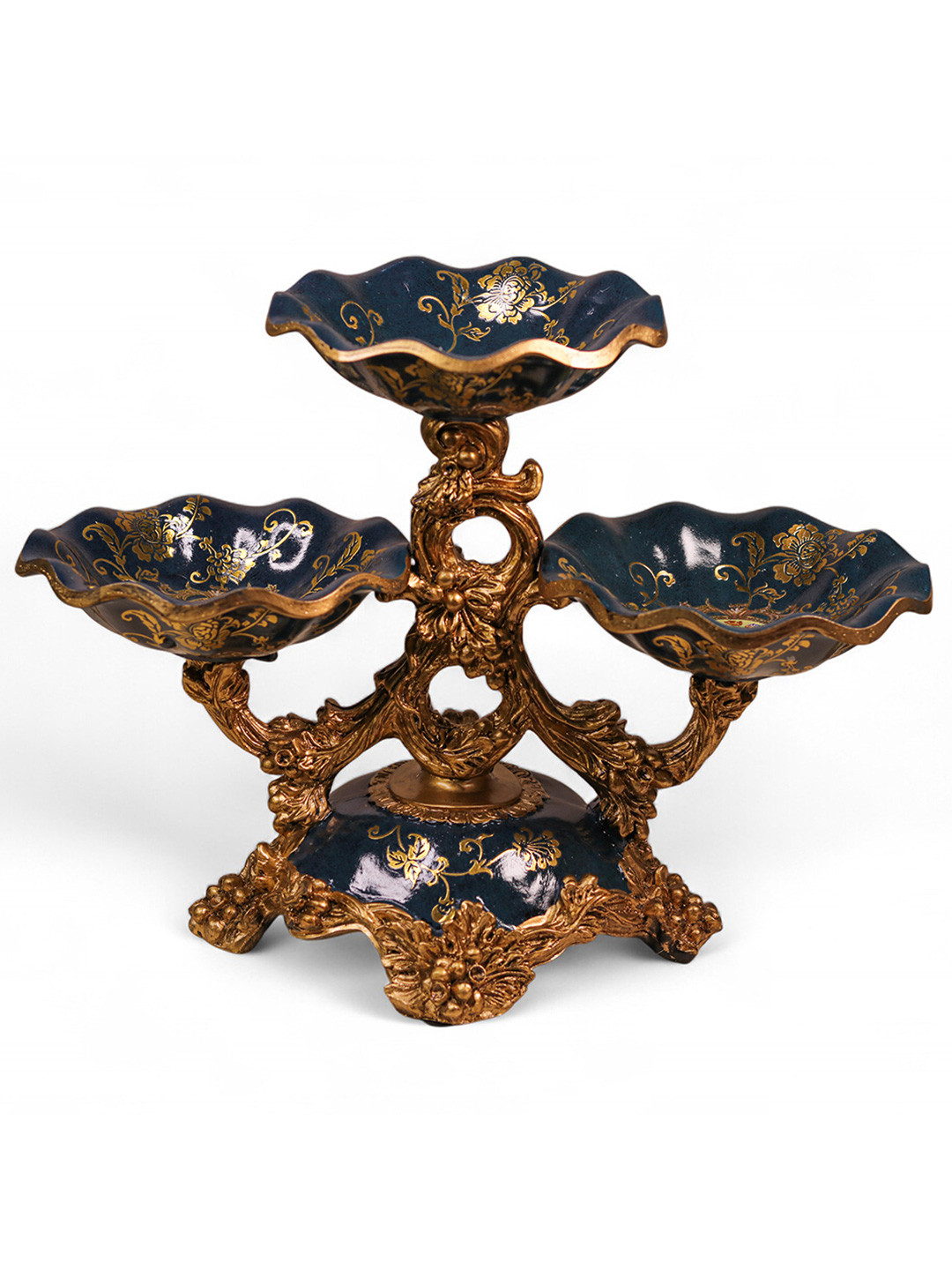 DECOR BAE Navy Blue Flower Antique Printed Fruit Bowl