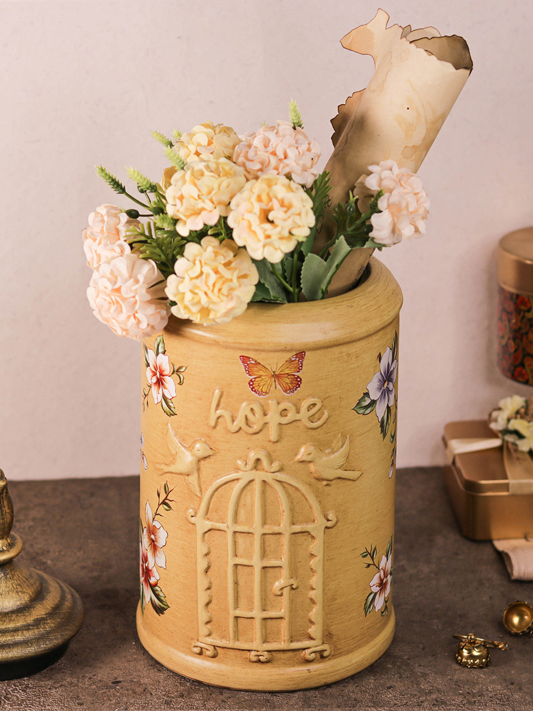 Decor Bae Beige Typography Terracotta Easy To Clean Clip-On Jar