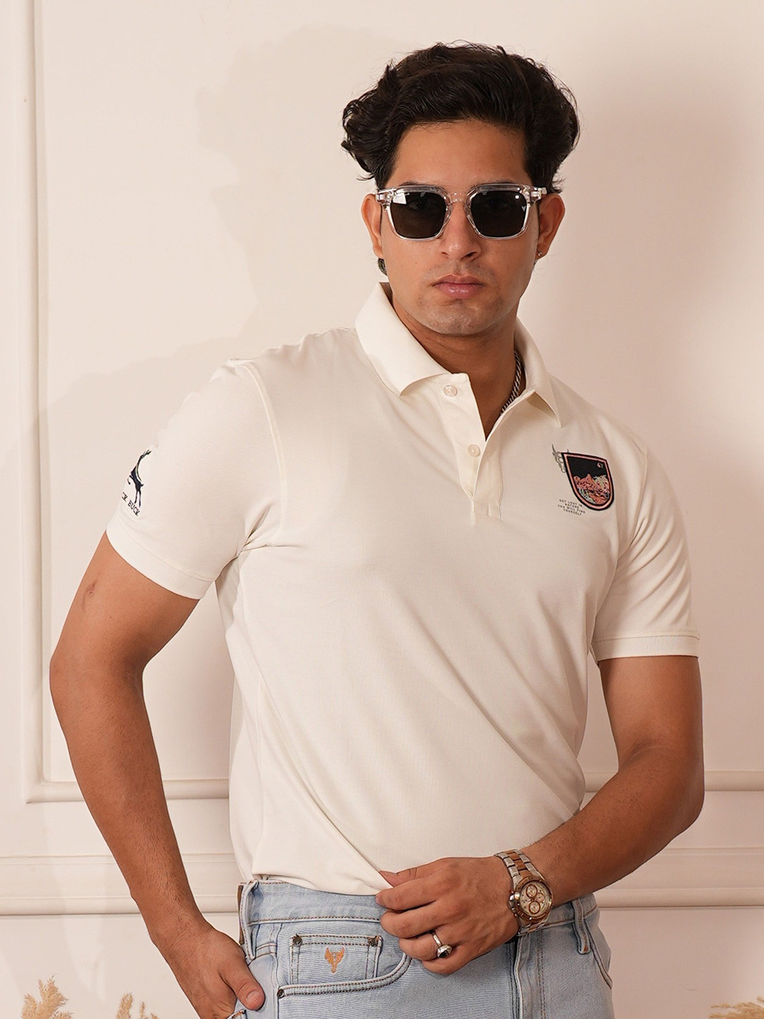 BLACK BUCK Brand Logo Polo Collar Cotton  T-shirt
