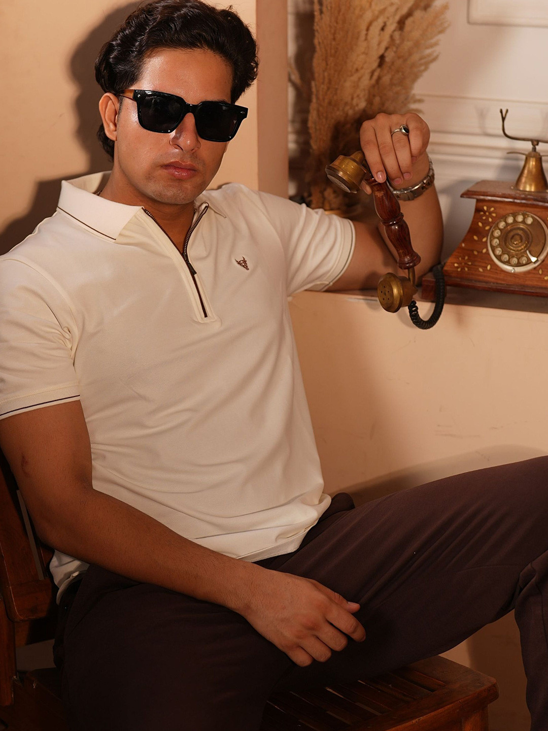 BLACK BUCK Brand Logo Polo Collar Embroidered Cotton T-shirt