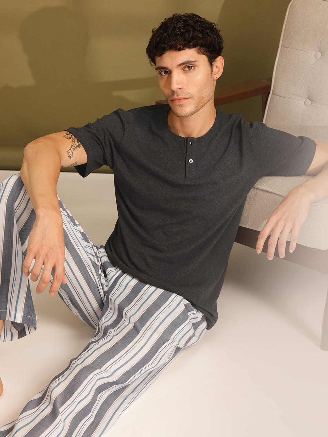 ETC Men Striped Pure Cotton Night Suit