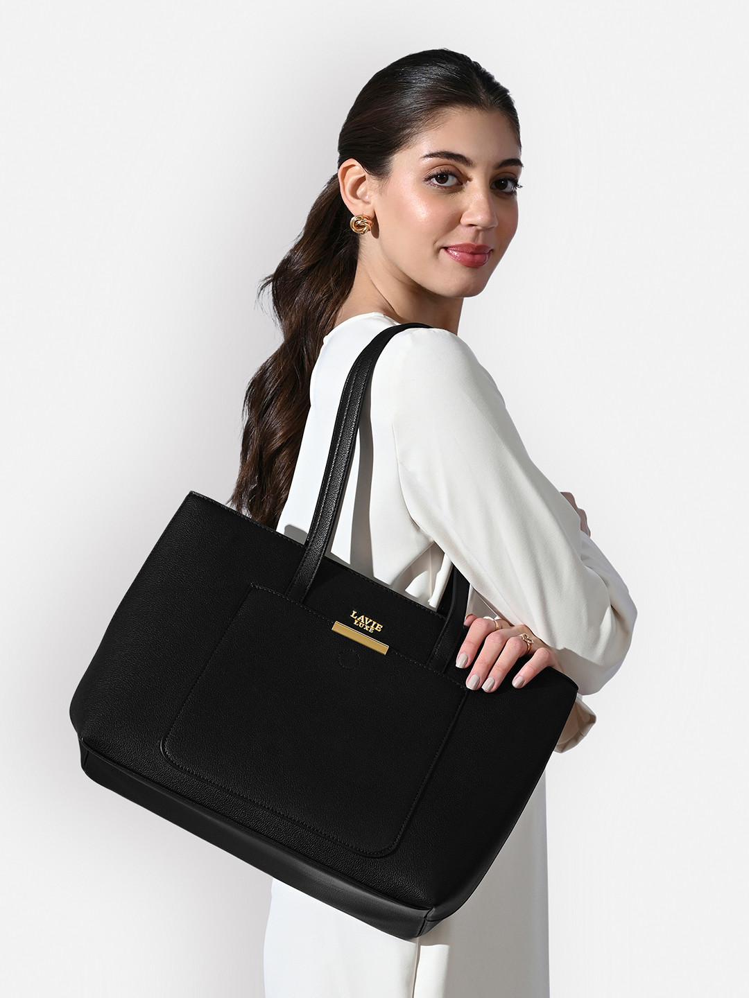 LAVIE LUXE Oversized Structured Organizational Pockets Tote Handbag Bag With Quilted