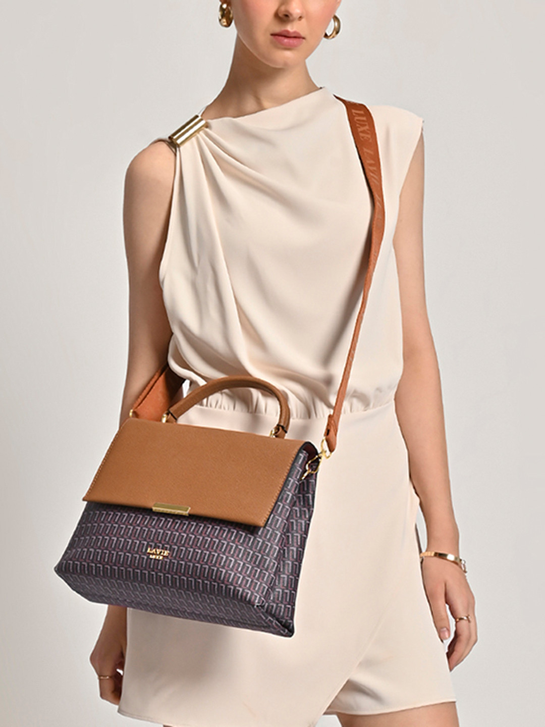 LAVIE LUXE Geometric Printed Structured Easy Carry Satchel Bag