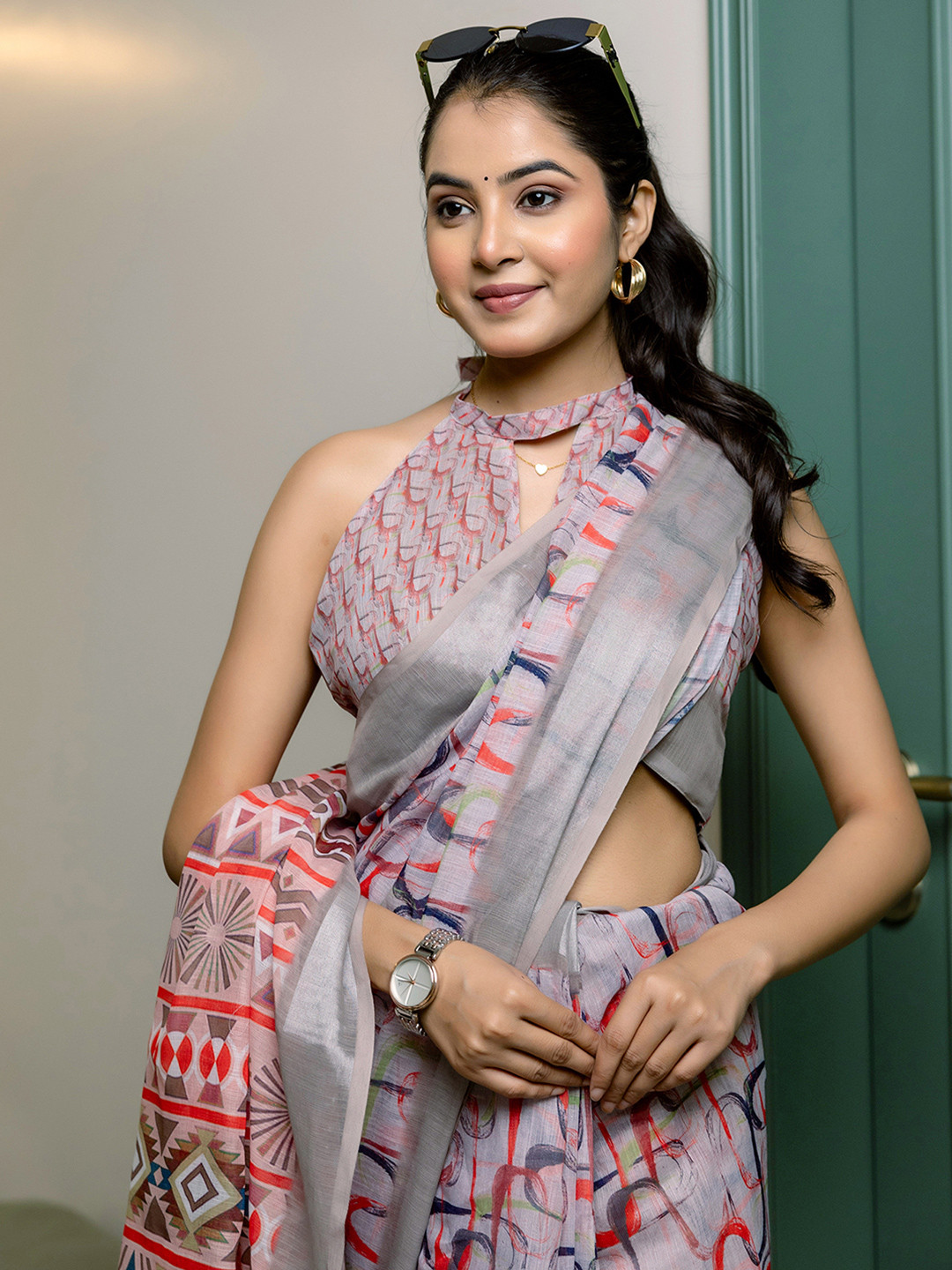 all about you Abstract Print Ready to Wear Saree