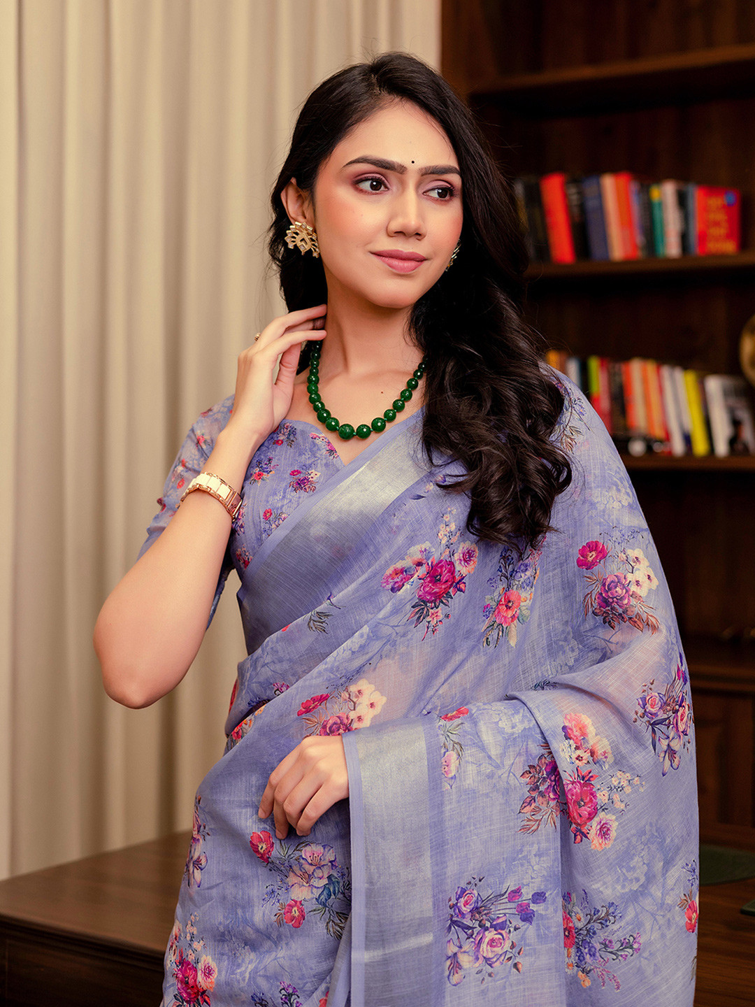 all about you Floral Printed Zari Ready to Wear Saree