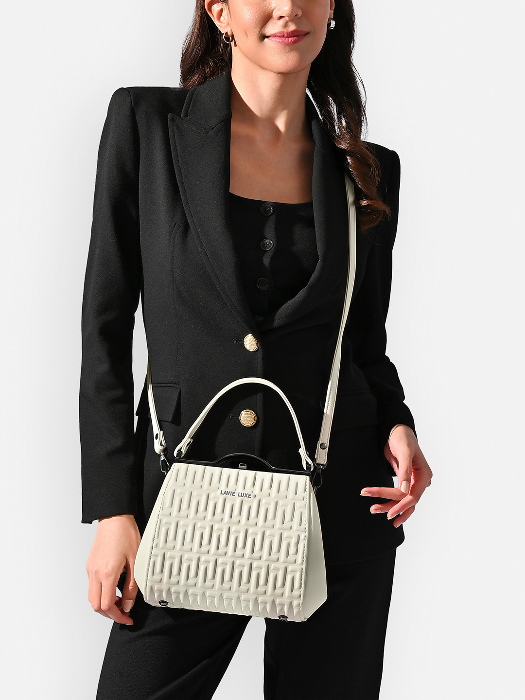 LAVIE LUXE Emboss Textured Structured Satchel Bag