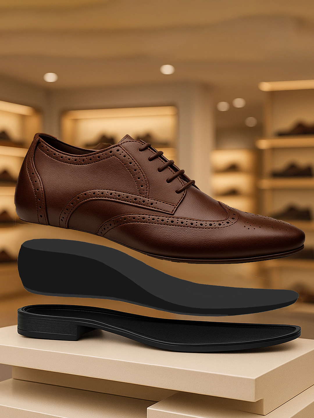 Bxxy Men Hidden Height Increasing Formal Full Brogue Oxford Shoes