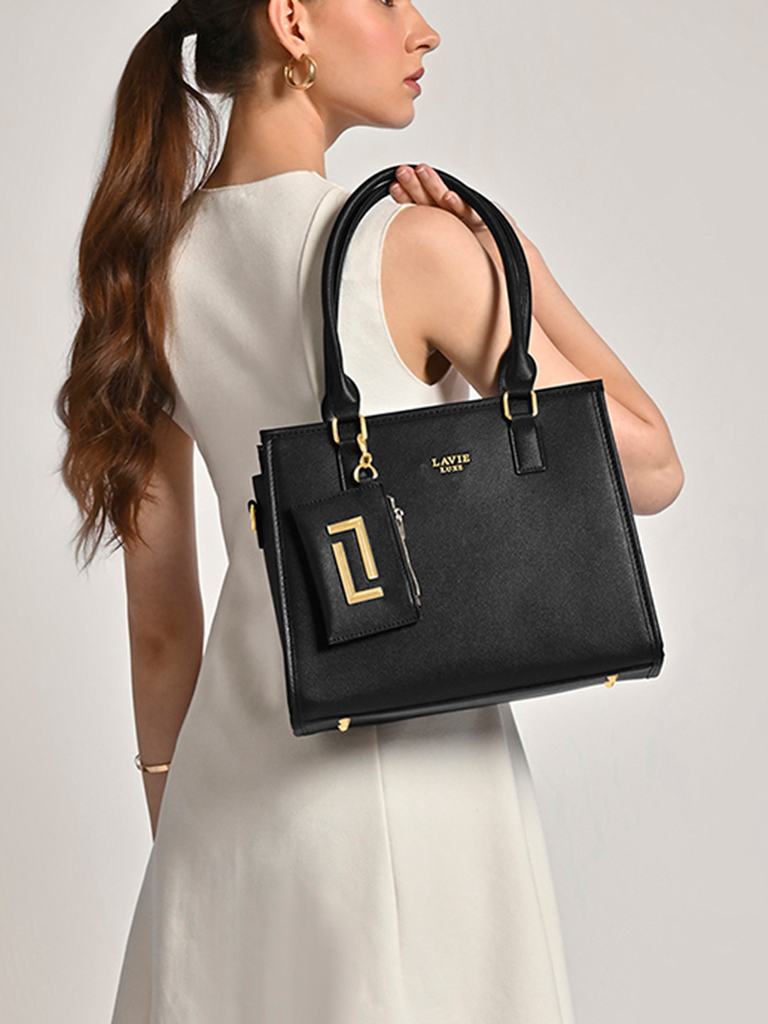 LAVIE LUXE Structured Monogram Printed Satchel Bag