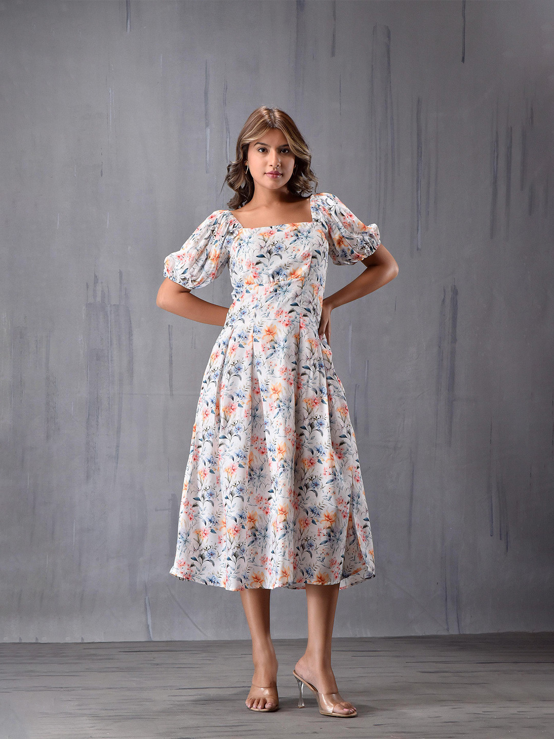 MODA-Q Women Floral Printed Gathered or Pleated A-Line Dress