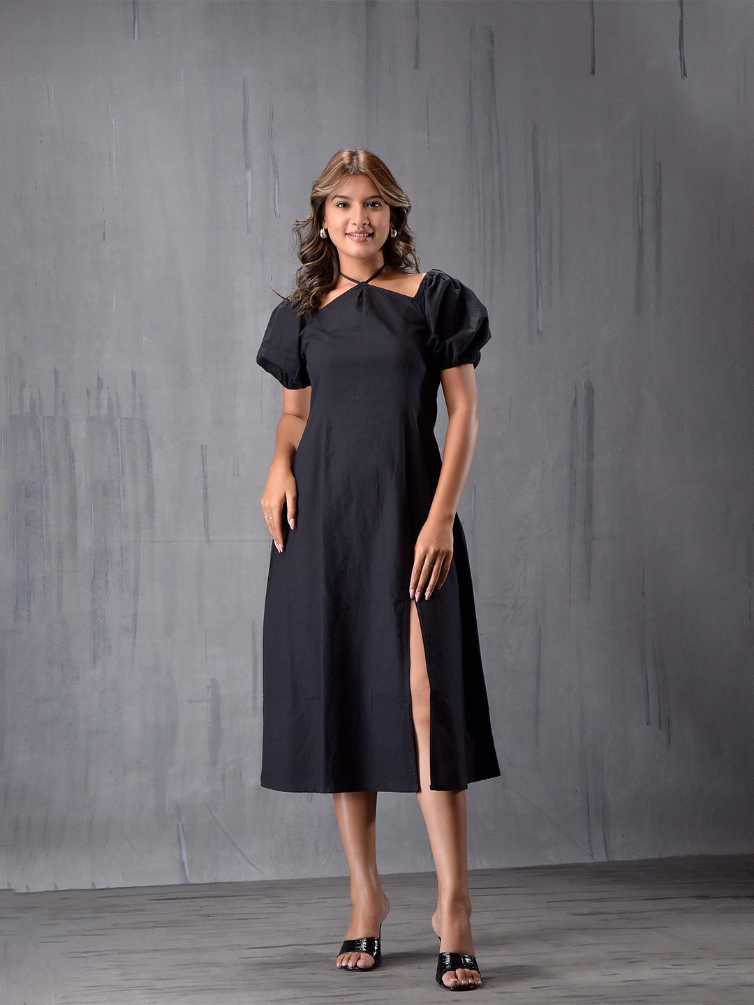 MODA-Q  Women 1 Solid Fit & Flare Midi Dress