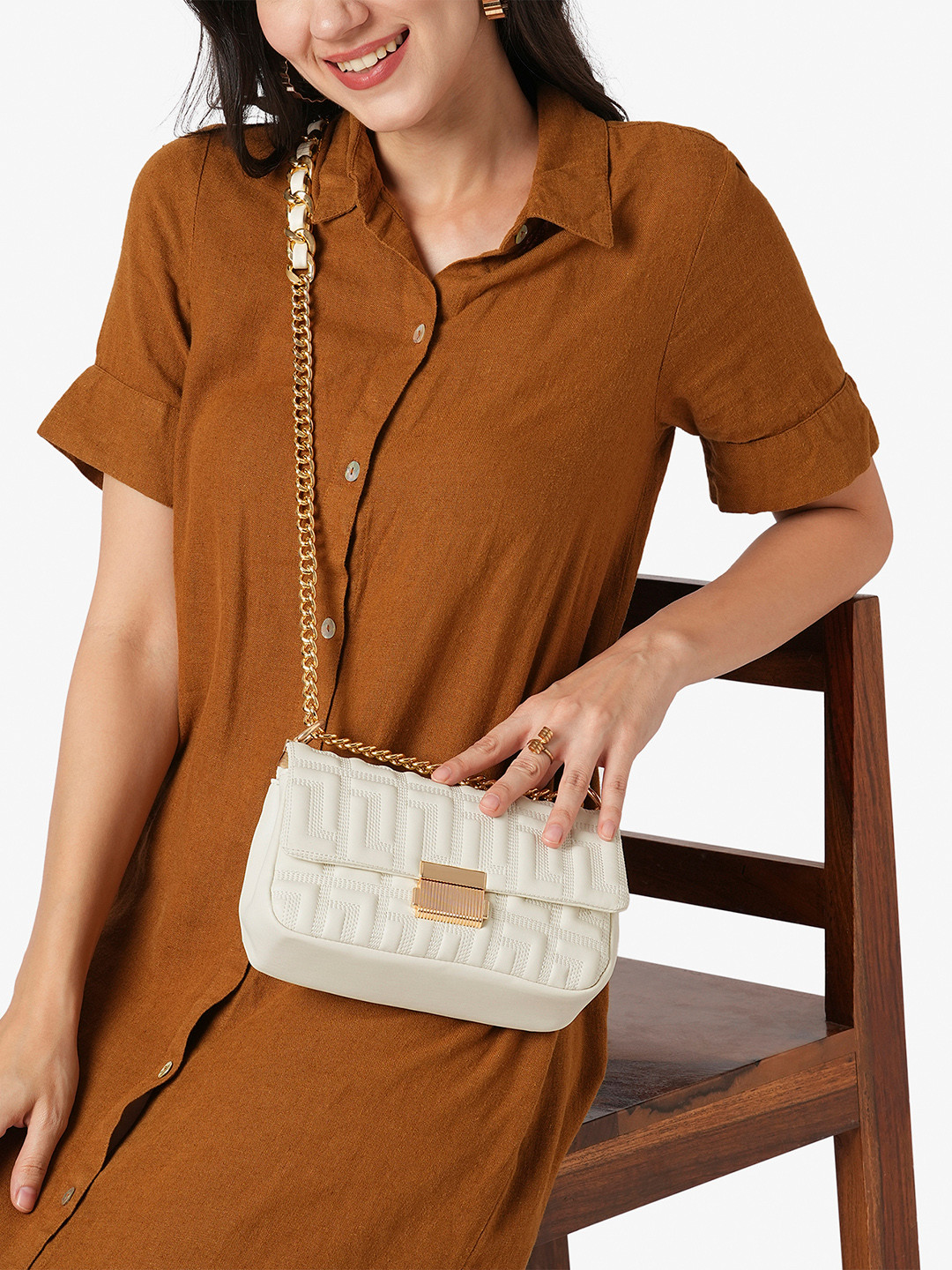 LAVIE LUXE Juli25 Textured Quilted Pattern Structured Crossbody Sling Bag