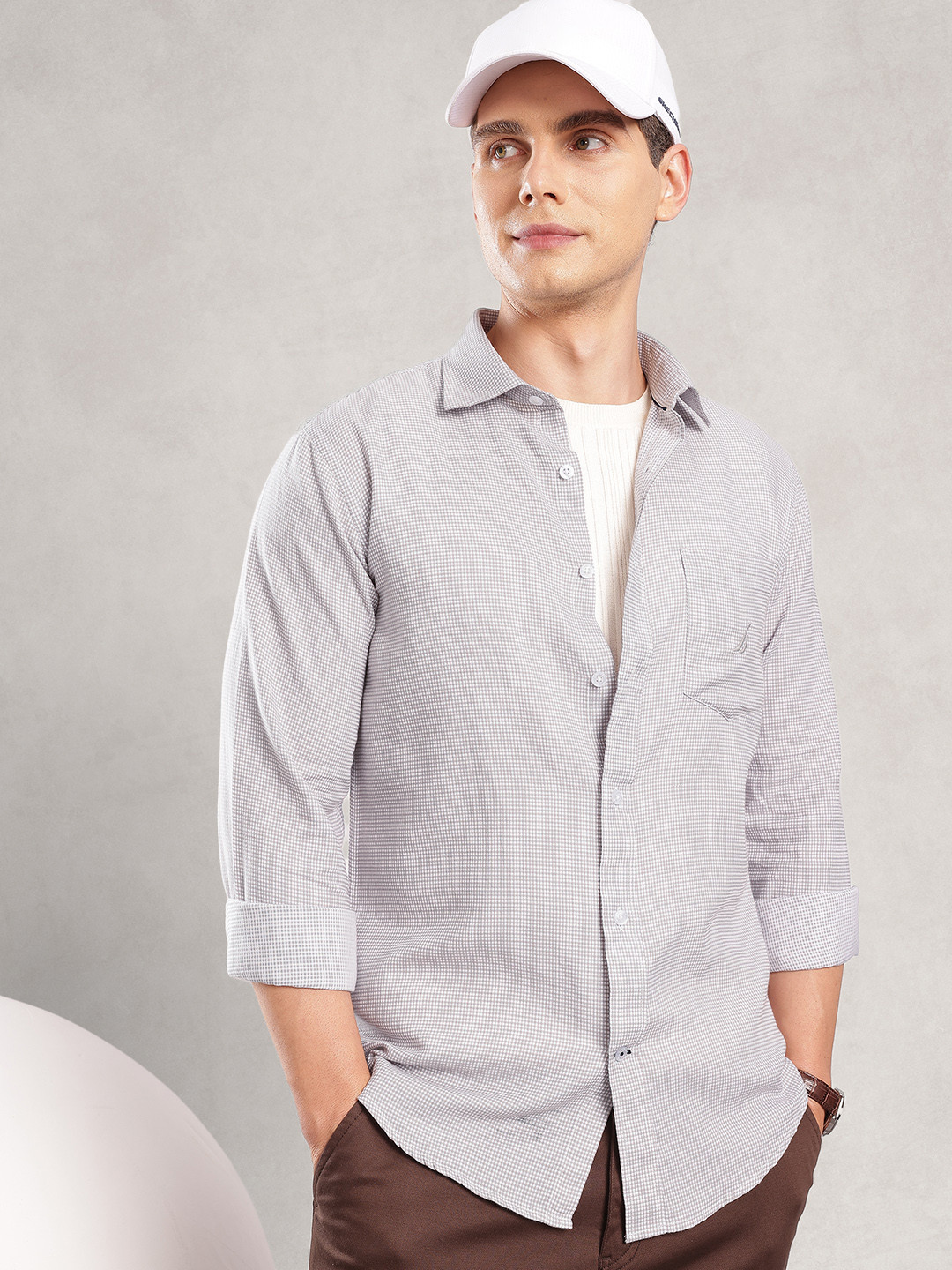 Men Pure Cotton Micro Checks Slim Fit Shirt