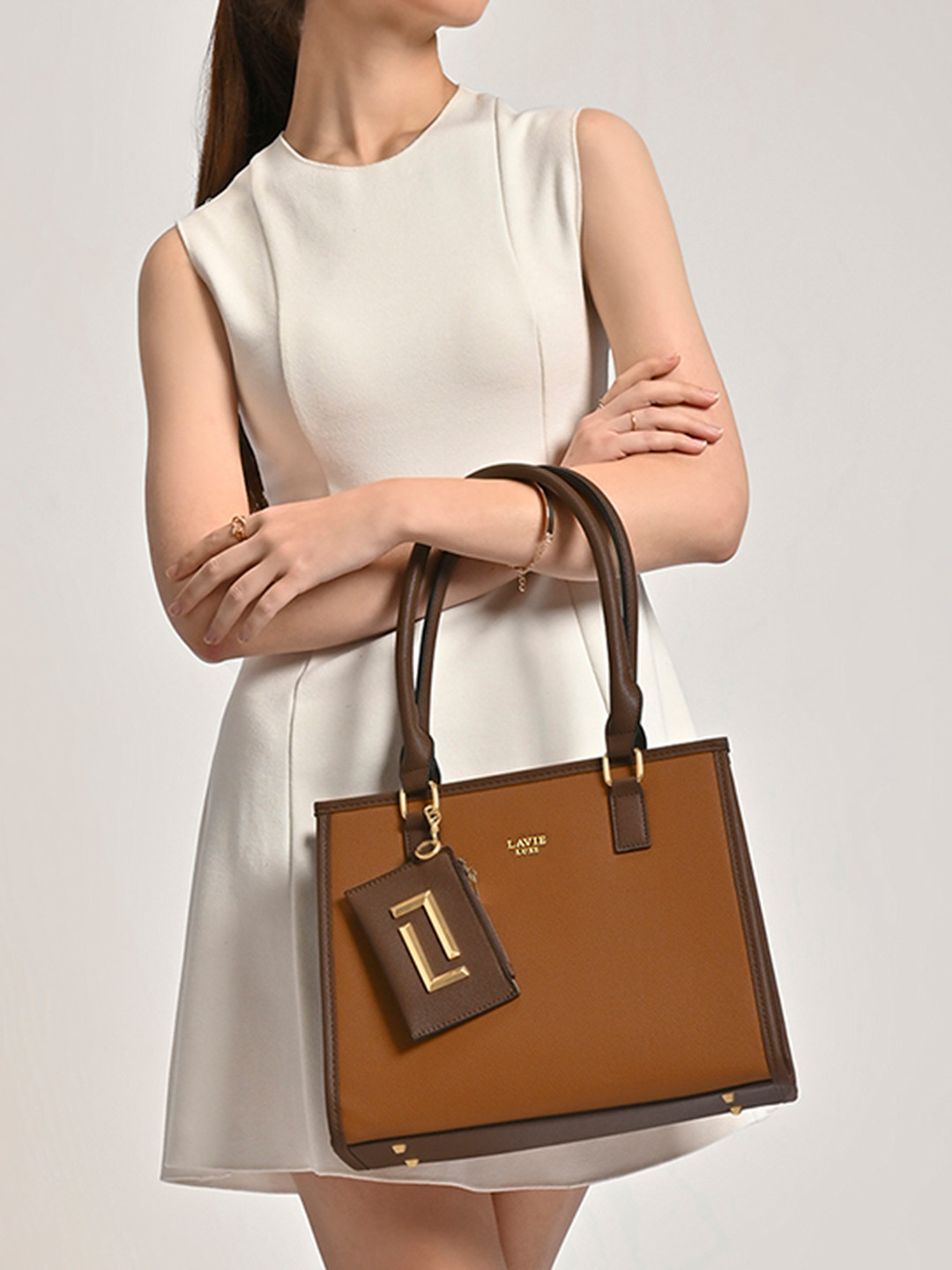 LAVIE LUXE Structured Monogram Printed Satchel Bag