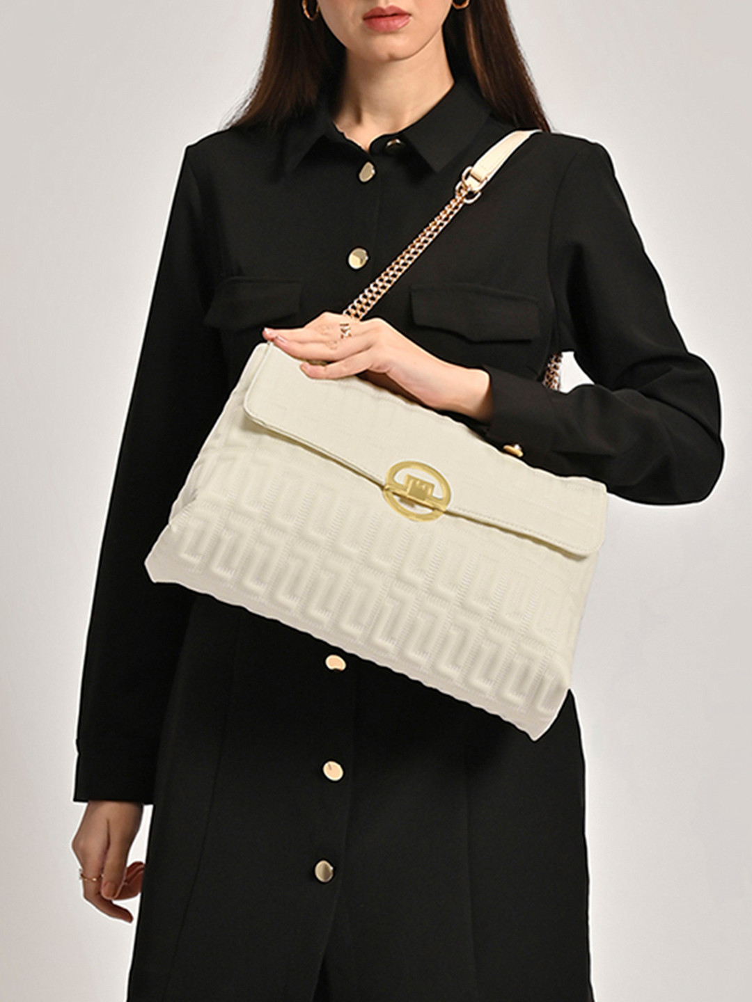 LAVIE LUXE Oversized Structured Quilted Pattern Satchel Bag