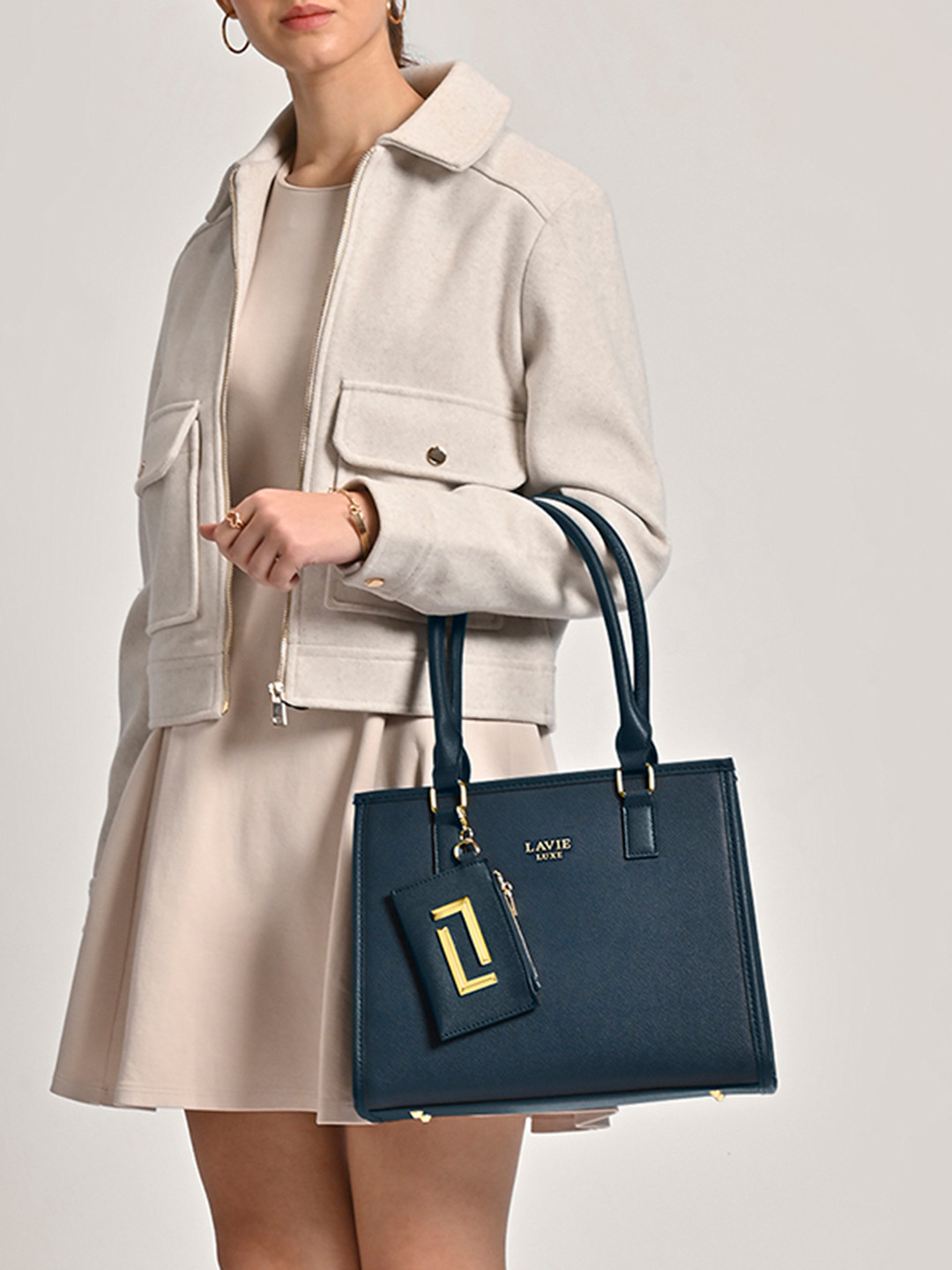 LAVIE LUXE Structured Monogram Printed Satchel Bag