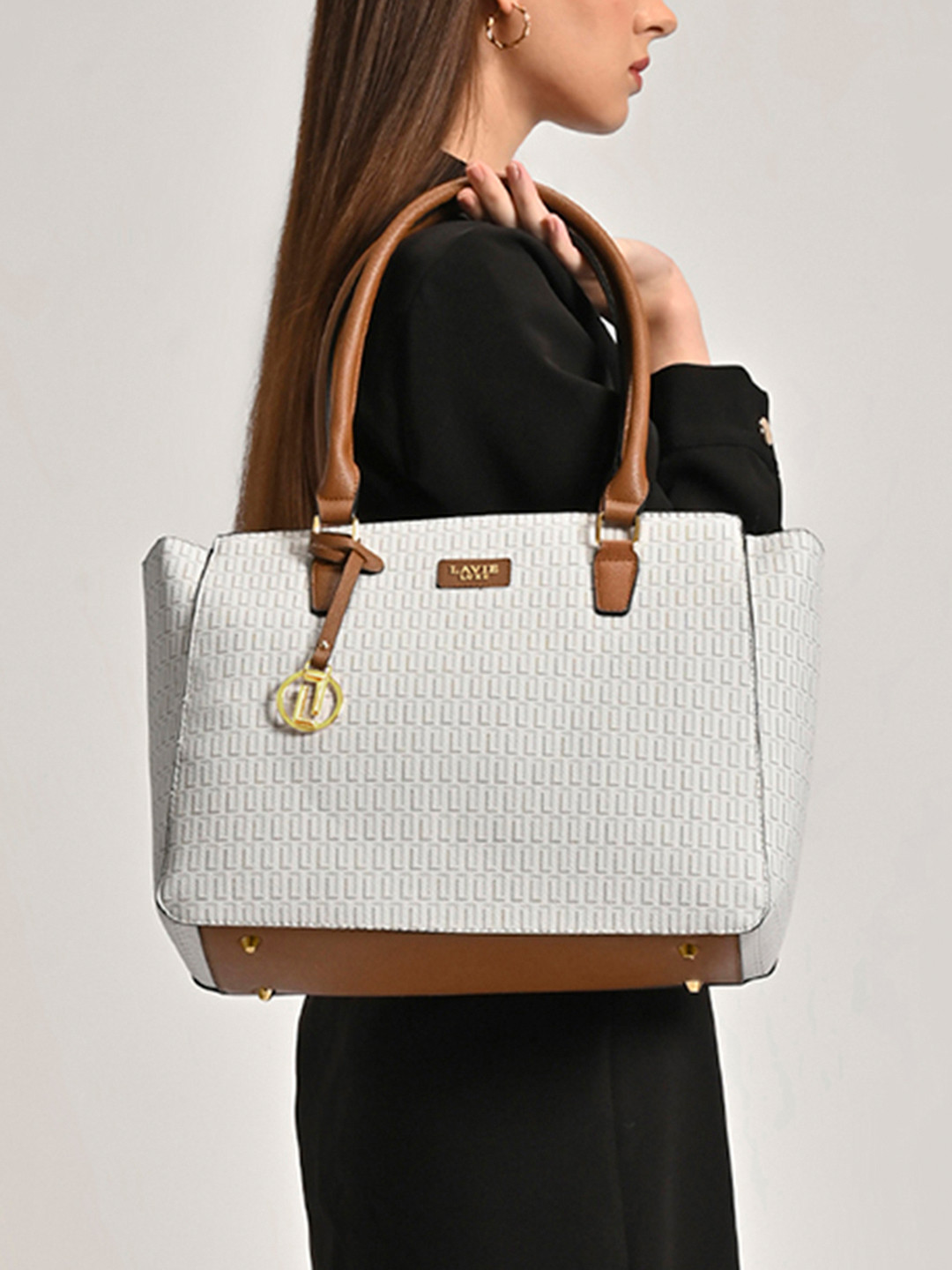 LAVIE LUXE Printed Oversized Monogram Printed Structured Handheld Bag