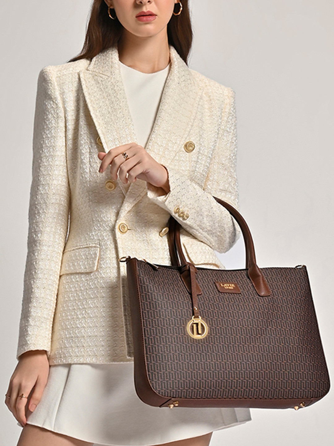 LAVIE LUXE Printed Oversized Monogram Printed Structured Handheld Bag