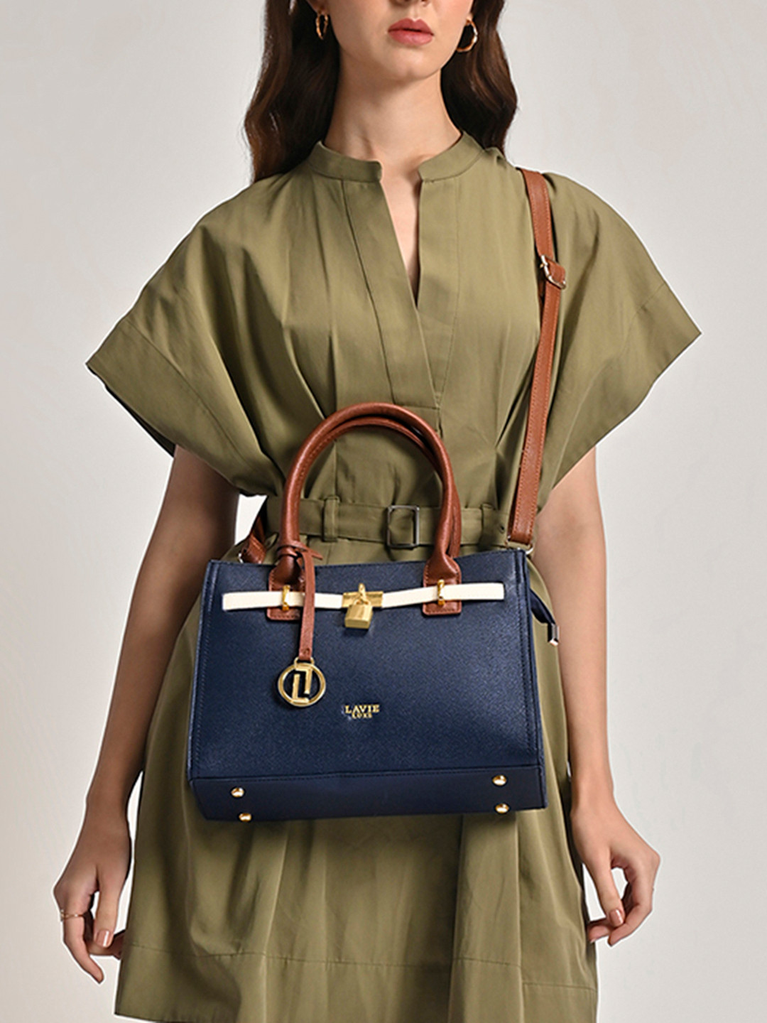 LAVIE LUXE Structured Medium Adjustable Strap Top Zip Satchel Bag