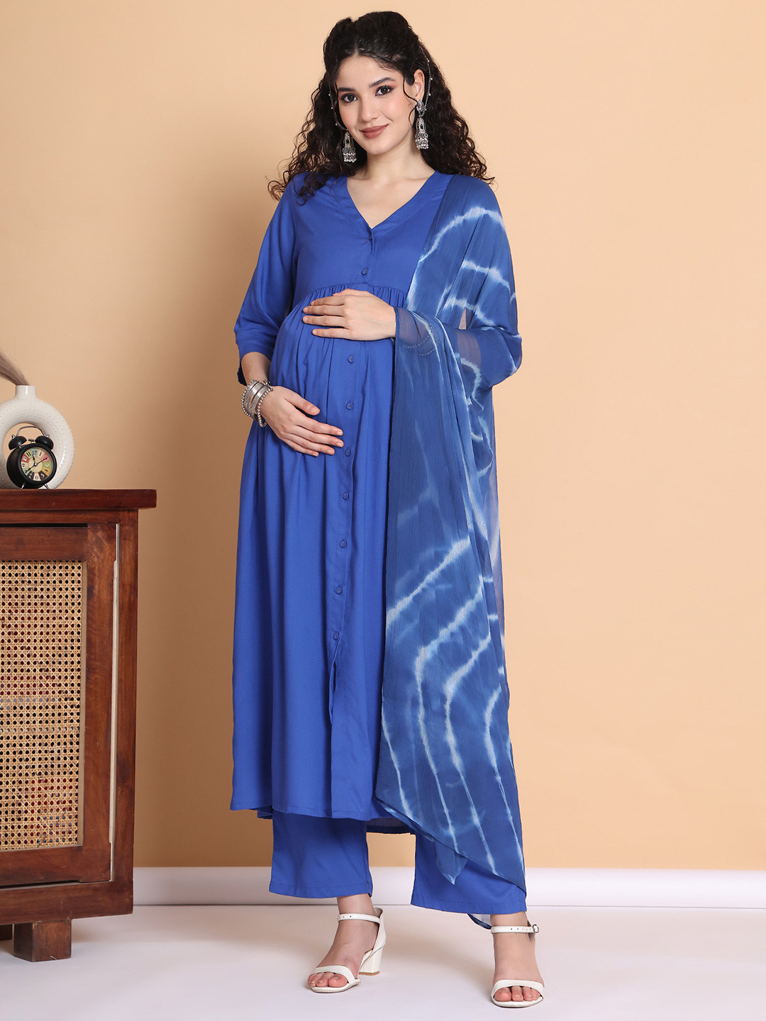 Secret Wish Women Maternity  Empire Kurta with Trousers & With Dupatta