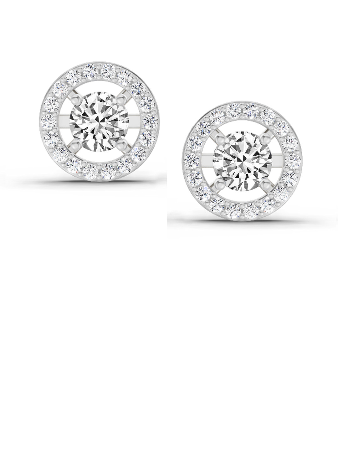 Sparkles 14K White Gold 0.95 Carat Halo Lab Diamond Round Shape Stud Earrings