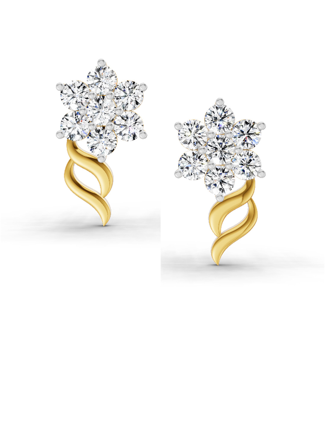 Sparkles 14K Yellow Gold 0.97 Carat Round Shape Lab Diamond Floral Stud Earrings