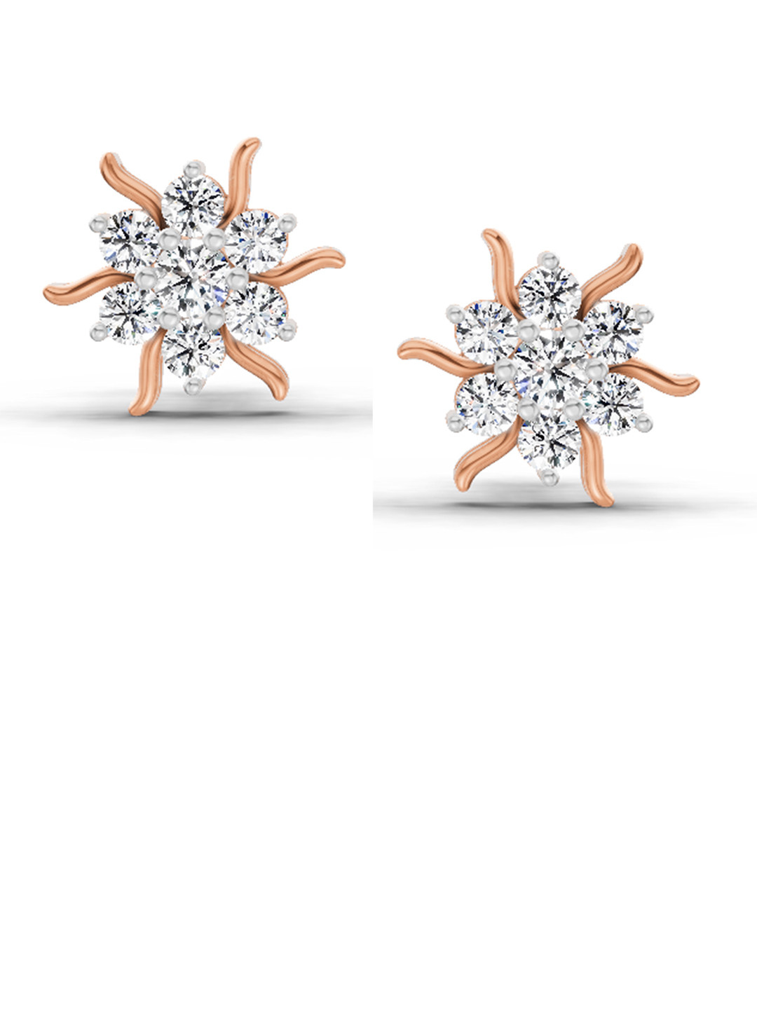 Sparkles Round Shape Lab Diamond Floral Cluster Stud Earrings 0.92 Carat 14K Rose Gold