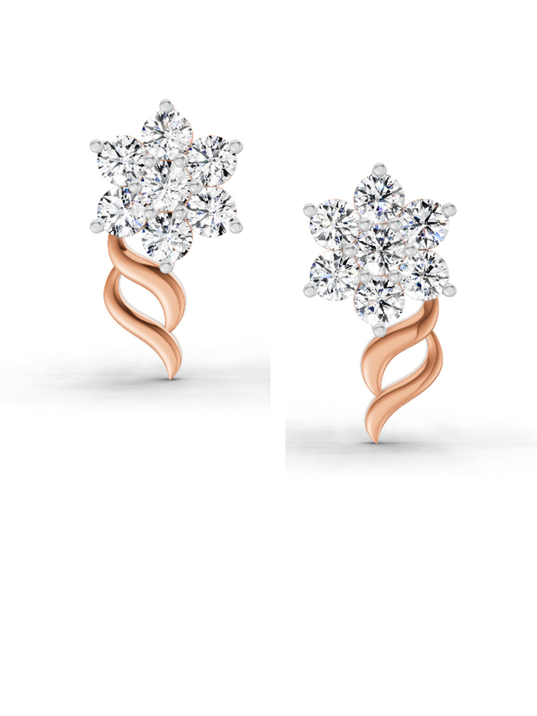 Sparkles 14K Rose Gold Round Shape Lab Diamond Floral Stud Earrings 0.97 Carat
