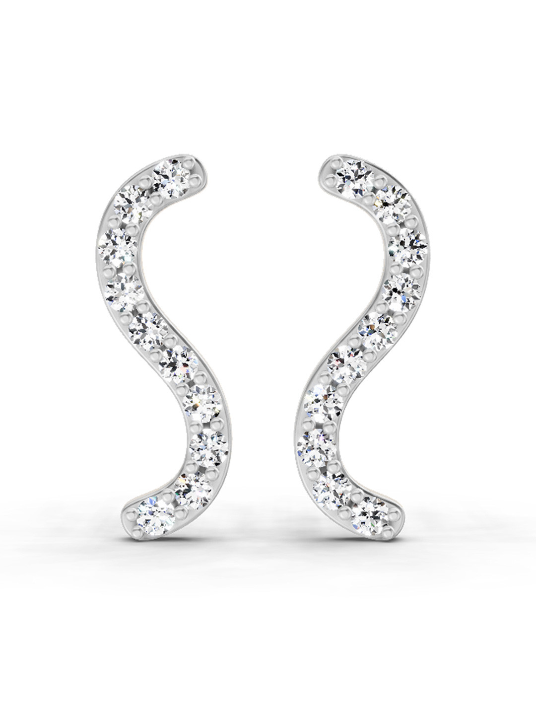 Sparkles S-Curve Stud Earrings Round Shape Lab Diamond 0.70 Carat 14K Yellow Gold