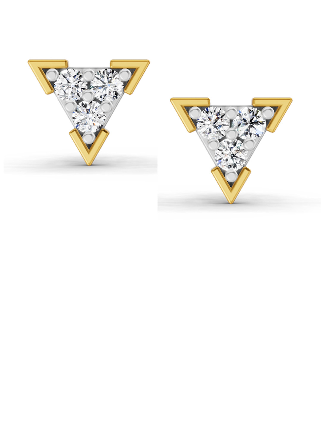Sparkles Triangle Stud Earrings Round Shape Lab Diamond 1 Carat 14K Yellow Gold