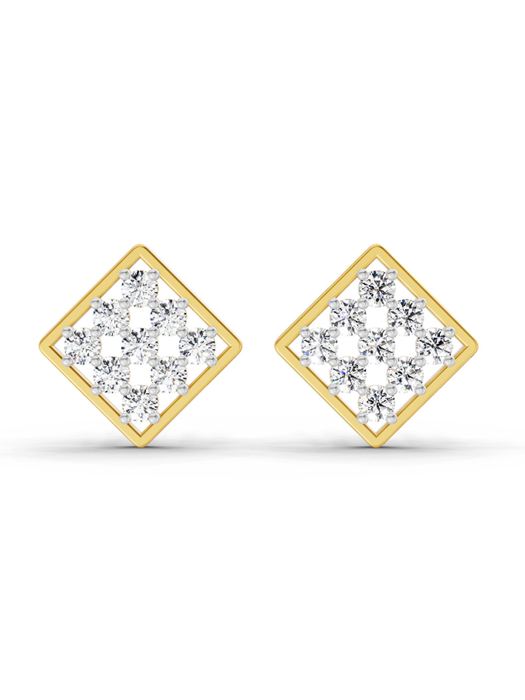 Sparkles Square Cluster Stud Earrings Round Shape Lab Diamond 1 Carat 14K Yellow Gold
