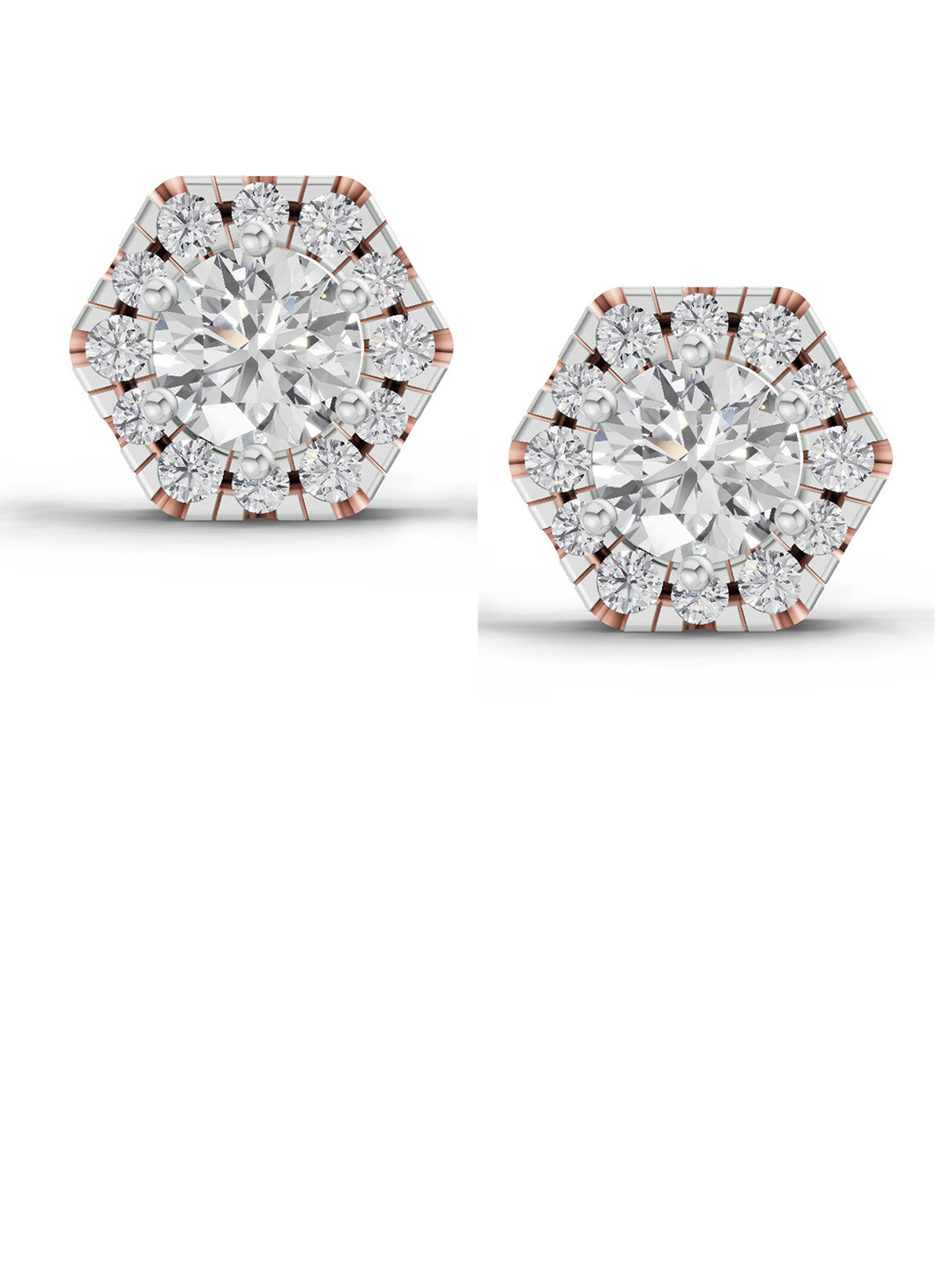 Sparkles Hexagon Halo Stud Earrings Round Shape Lab Diamond 1 Carat 14K Rose Gold