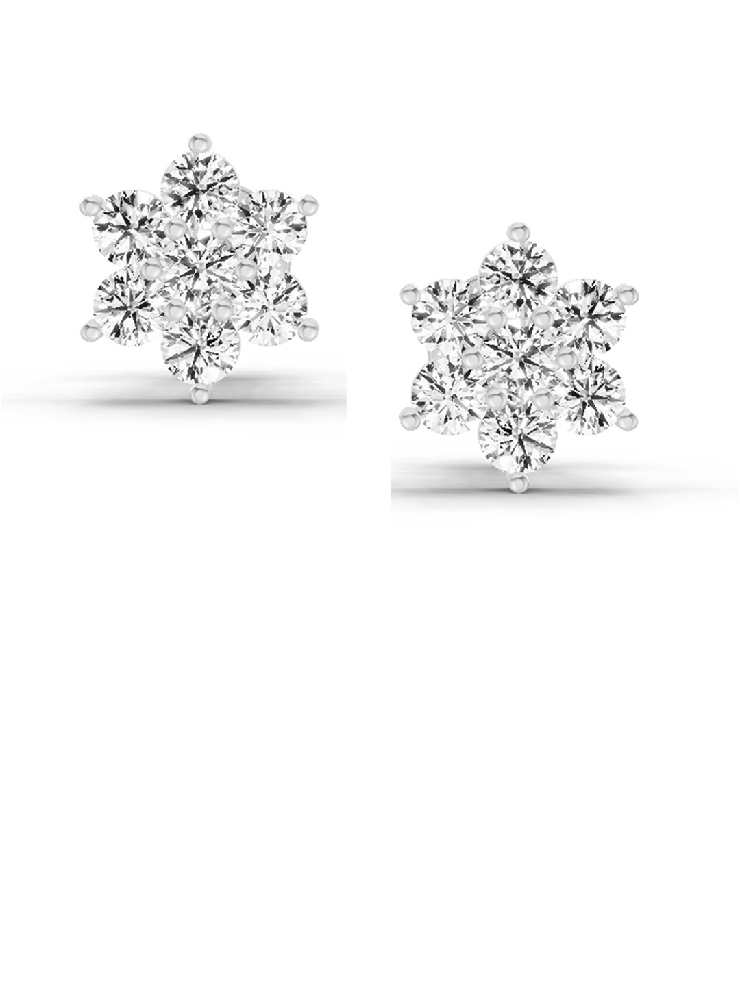 Sparkles 14K White Gold Floral Cluster Stud Earrings Round Shape Lab Diamond 0.97 Carat
